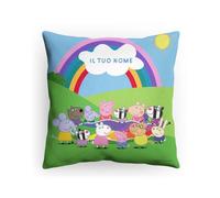 PICANOVA - Cuscino personalizzato Peppa Pig - Cuscino con nome - Testo stampato personalizzato - Cuscino decorativo per bambini - Amici arcobaleno - 40x40cm