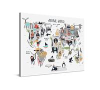 PICANOVA Mappa del Mondo Animali Selvatici 90x60cm - Stampa Artistica su Tela di Alta qualità - Immagine Allungata su Cornice di Legno Come Opera d'Arte della Galleria - Collezione di mappe del Mondo