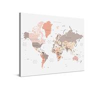 PICANOVA Mappa del Mondo Inferno Moderno 90x60cm - Stampa Artistica su Tela di Alta qualità - Immagine Allungata su Cornice di Legno Come Opera d'Arte della Galleria - Collezione di mappe del Mondo
