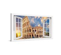 PICANOVA - Stampa su Tela 100x50cm Colosseo Roma Finestra - Quadro su Tela Moderno Incorniciato con Spessore di 2cm - Arte della Parete - Foto Decorazione Come Dipinto per Soggiorno