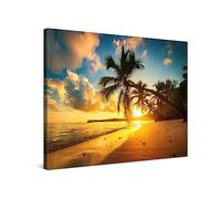 PICANOVA - Stampa su Tela 80x60cm Tramonto sulla Spiaggia dell'Oceano - Quadro su Tela Moderno Incorniciato con Spessore di 2cm - Arte della Parete - Foto Decorazione Come Dipinto per Soggiorno
