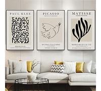 Picasso Matisse Paul Klee Poster Astratto Nero Linea Bianca Stampa Artistica Foglia di Uccello Tela Pittura Immagine della Parete Soggiorno Decor 70x100 cm-3 Pezzi Senza Cornice