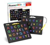 PicassoTiles 12 x 10 pollici alfabeto magnetico pad di apprendimento doppio lato con penna stilo per tracciare lettere maiuscole e minuscole riutilizzabili giocattolo