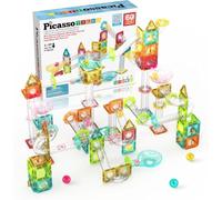 PicassoTiles 60 pezzi Magnetic Marble Run Construction Toy Set Mini Diamond Marble RaceTrack Building Blocks Playset Education STEM Learning Kit Boy Girl 3+ PTMG60