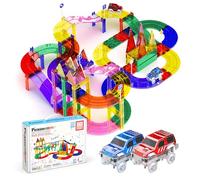 PicassoTiles 80 Pezzi Race Car Track Building Block Educational Toy Set Magnetico Piastrelle Magnetiche DIY Playset 2 Light Up Car STEM Learning Costruzione Kit di Coordinazione Occhio Mano-Occhio