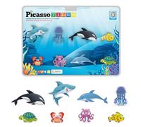 PicassoTiles Bloccetti Magnetici 8 Animali Marini Azioni Compatible Accessori Magnetici Set Giochi Kids STEM Educativi Prescolari Bambini 3+