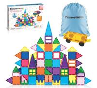 PicassoTiles Blocchi magnetici con base auto, cordino, borsa per il trasporto per giocattoli, blocco magnetico per bambini, set di giocattoli magnetici STEM, dai 3 anni in su, PC101, 101 pezzi