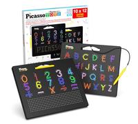 PicassoTiles Lavagna da disegno magnetica 2 in 1, 30,5 x 25,4 cm, grande blocco magnetico con lettere dell'alfabeto e lato matematico in nero STEM Educational Writing Playboard riutilizzabile e