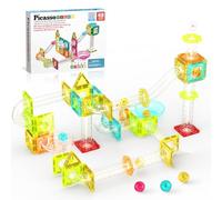 PicassoTiles Magnetic Marble Run Construction Toy Set Mini Diamond Marble Racetrack Building Blocks Playset Education STEM Learning Kit Boy Girl 3+ PTMG45