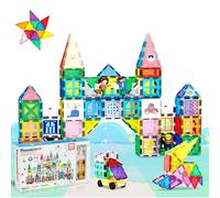 PicassoTiles Mega set di blocchi magnetici da 350 pezzi con base per auto, personaggi di personaggi, pennarelli, lavagna bianca, Ideabook da 110 pagine incluso per bambini dai 3 anni in su STEM