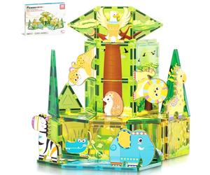 PicassoTiles Safari Magnet Tile Building Blocks with 8 Magnetic Animals