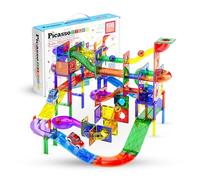 PicassoTiles, Set da 108 pezzi magnetici Marble Run, con piastrelle da costruzione, pista da corsa, set di scivoli per auto, giocattolo di apprendimento STEM 3 in 1, kit di costruzione prescolare per