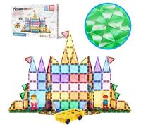 PicassoTiles Set di 120 mini mattonelle magnetiche di espansione per auto camion e figure, mattoncini magnetici da costruzione per bambini STEM e giocattoli di apprendimento, componenti aggiuntivi