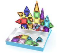 PicassoTiles Set di 40 mini mattonelle magnetiche da costruzione, set di giocattoli da viaggio con custodia, STEM educativi divertenti, mattonelle magnetiche impilabili, giocattoli impilabili per