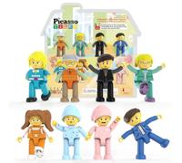 PicassoTiles Set di 8 action figure magnetiche per famiglie, compatibili con blocchi di costruzione di piastrelle magnetiche, giocattolo educativo per bambini Pretend Play Construction Expansion Pack