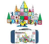 PicassoTiles Set di mattonelle magnetiche da 100 pezzi con custodia per il trasporto, base per auto, 8 personaggi, pennarelli per lavagna bianca, libro delle idee, kit giocattolo