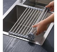 Picca Store Scolapiatti da Appoggio 37 x 23 CM - Arrotolabile, Pieghevole e Rimovibile in Acciaio Inossidabile sopra il Lavello della Cucina, Organizer Tappetino per Tazze, Frutta, Verdura -