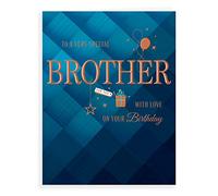 Piccadilly Greetings Avant Garde Studios H90035, biglietto di compleanno per fratello, 20,3 x 15,2 cm, colore: blu, beige, marrone