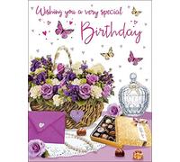 Piccadilly Greetings Biglietto di auguri di compleanno da donna, 20,3 x 15,2 cm, colore: verde, rosa, marrone, bianco, rosso