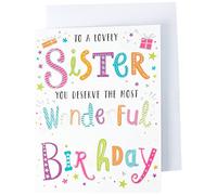 Piccadilly Greetings Biglietto di auguri moderno per sorelle, 20,3 x 15,2 cm, edizione regale, nero, rosa, giallo, oro, verde