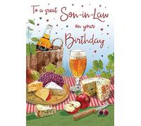 Piccadilly Greetings Biglietto di compleanno per genero - 22,9 x 15,2 cm - Regal Publishing, argento, rovere, pesca, marrone