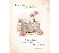 Piccadilly Greetings Biglietto di compleanno per sorella con borsetta, 20,3 x 15,2 cm