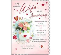 Piccadilly Greetings Piccadilly (A20222) Biglietto di auguri per anniversario della moglie, 22,9 x 15,2 cm, motivo: cuori e rose, bianco