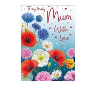 Piccadilly Greetings Regal Publishing - Biglietto di compleanno per la mamma, motivo floreale, papaveri e margherite, 22,9 x 15,2 cm