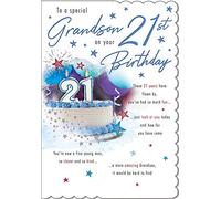 Piccadilly Greetings Tradizionale biglietto di auguri di compleanno per nipote 21 anni, 23 x 15,2 cm, bianco|grigio