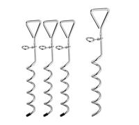 Relaxdays Set da 4 Picchetti a Spirale, Puntali per Tende e Trampolini, Acciaio, per Guinzaglio Cani, L: 42 cm, Argento