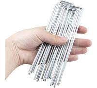 Picchetti a U in Acciaio Resistente per paesaggistica, 100 Pezzi, con rondelle, Spessore 3 mm, Ideali per Erba Artificiale e Teli di Terra 100 Pezzi 250x40mmØ3mm