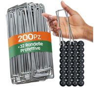 Picchetti da Giardino 200 pz 32 Rondelle Picchetti Telo Pacciamatura Picchetti