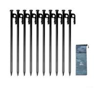 Picchetti da tenda resistenti da 30 cm, per campeggio, in acciaio al carbonio, con linguetta ergonomica e punto di attacco per un'installazione rapida su terreni duri, colore nero, confezione da 10
