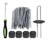 Picchetti Giardino,Changyeah Picchetti Giardino,50 ancoraggi a terra + 50 dischi tamponi,picchetti a forma di U,Antiruggine,Picchetti Telo Pacciamatura,per Il Giardinaggio, Erba Artificiale