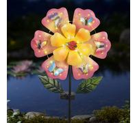 Picchetti giganti da giardino decorativi con 50 luci LED e farfalle, fiori solari rosa da 118,6 cm, impermeabili, per cortile, patio, prato, decorazione