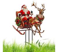 Picchetto da giardino di Babbo Natale, picchetti da giardino di Renne,Palo da corte di Babbo Natale e renna in acrilico 2D | Babbo Natale piatto impermeabile Segno esterno colorato per la barriera