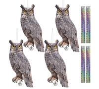 Picchi Dissuasore per Uccelli 4 Pezzi, Dissuasori per Piccioni, Piatto Finto Gufo Scaccia Piccioni con Nastro Riflettente, Spaventa Piccioni, Piccioni Dissuasori Balcone Lontano Piscina Giardino Patio