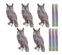 Picchi Dissuasore per Uccelli 5 Pezzi, Dissuasori per Piccioni, Piatto Finto Gufo Scaccia Piccioni con Nastro Riflettente, Spaventa Piccioni, Piccioni Dissuasori Balcone Lontano Piscina Giardino Patio