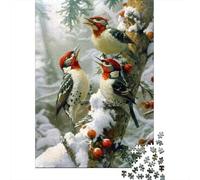 Picchio dalla testa rossa Puzzle per Adulti Puzzle 1000 Pezzi Scena invernale di neve Gioco di Puzzle 1000 Pezzi Carta Relax Casa Regalo 52x38cm/1000pcs