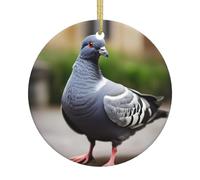 Piccione grigio che stampa l'albero di Natale ceramico rotondo a 2,9 pollici che appende con le corde dell'oro per la decorazione ed il regalo di festa