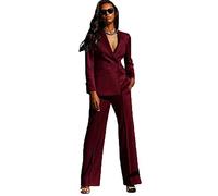 Picco Risvolto Doppio Petto 2 Pezzi Abiti Da Lavoro Della Signora Vestito Casual Giacca e Pantalone, Borgogna, XS