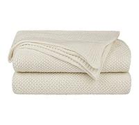 PiccoCasa 100% Cotone Lavorato Maglia Una Coperta - Solido Soffice Maglia Decorativa Coperta per Divano Letto Lettino Beige 60 "x 78"