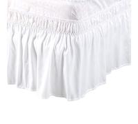 PiccoCasa - Biancheria da letto con coprirete elastica arricciata per letto super king size, mantovana giroletto in microfibra spazzolata con volant con ruches: 38 cm (135 x 190 cm, bianco)