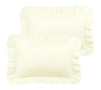 PiccoCasa Confezione da 2 federe con volant spazzolato, morbide e traspiranti con chiusura a busta, orlo da 10 cm, in microfibra, colore crema, 50 x 75 cm