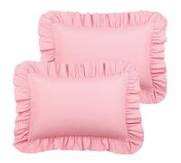 PiccoCasa Confezione da 2 federe con volant spazzolato, morbide e traspiranti con chiusura a busta, orlo da 10 cm, in microfibra, colore rosa, 50 x 75 cm