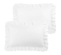 PiccoCasa Confezione da 2 federe con volant spazzolato, morbide e traspiranti con chiusura a busta, orlo da 10 cm, in microfibra, colore bianco, 50 x 65 cm