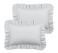 PiccoCasa Confezione da 2 federe con volant spazzolato, morbide e traspiranti con chiusura a busta, orlo da 10 cm, in microfibra, colore grigio chiaro, 50 x 65 cm