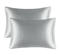 PiccoCasa Confezione da 2 federe in raso per capelli e pelle, con chiusura a cerniera, morbide, grigio argento, 50 x 65 cm