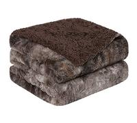 PiccoCasa Coperta di lusso in finta pelliccia a pelo lungo - Morbida e calda - Reversibile - Per divano, letto - 152 x 190 cm - Marrone