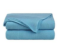 PiccoCasa Coperta in 100% cotone lavorato a maglia, tinta unita, leggera, decorativa, morbida coperta lavorata a maglia, per divano e divano, blu orizzonte, 127 x 152,4 cm
